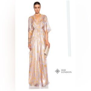 Issa London Metallic Silk Kaftan Gown - Gold - Size 2 (Fits 0-2) - MSRP $1200